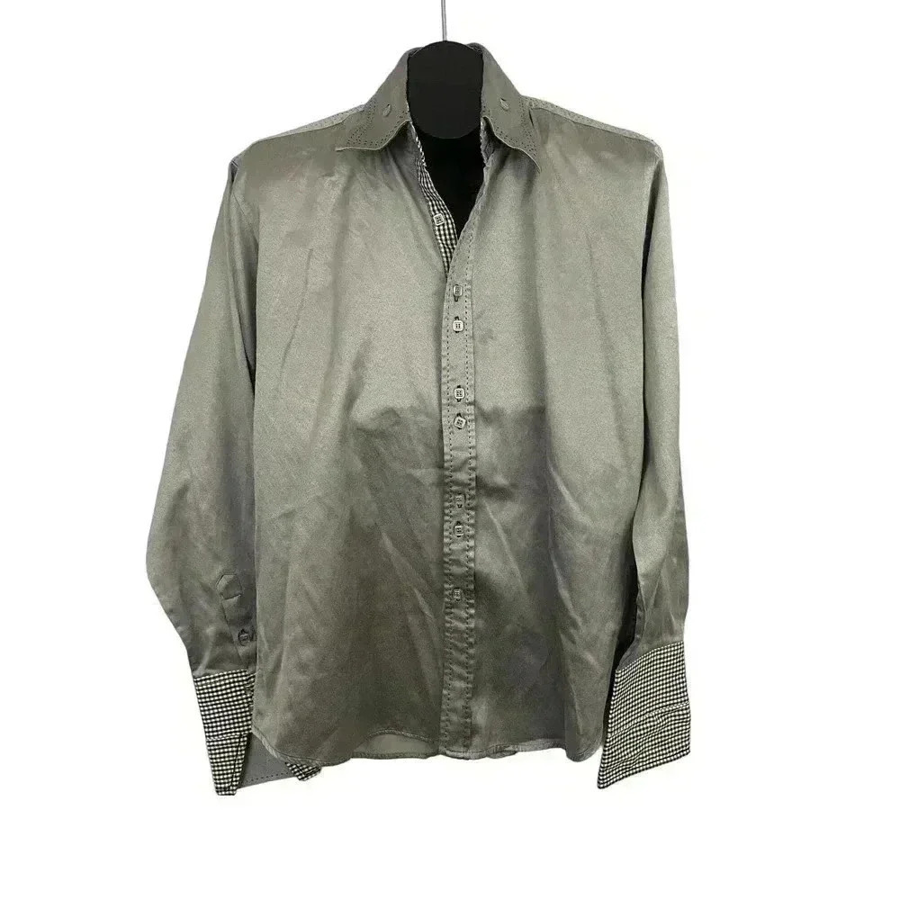 Patroncito Gray Long Sleeve Button Up Shirt Men's LARGE